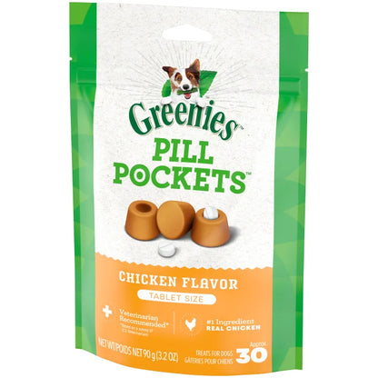 [Greenies][GREENIES Chicken Flavored Tablet Pill Pockets, 30 Count][Image Center Right (3/4 Angle)]
