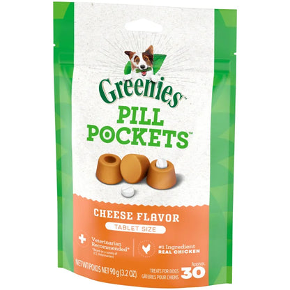 [Greenies][GREENIES Cheese Flavored Tablet Pill Pockets, 30 Count][Image Center Right (3/4 Angle)]
