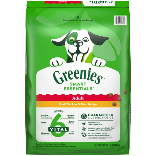 [Greenies][Greenies Smart Essentials Adult High Protein Dry Dog Food Real Chicken & Rice Recipe, 15 lb. Bag][Main Image (Front)]