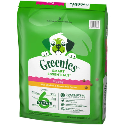 [Greenies][Greenies Smart Essentials Puppy High Protein Dry Dog Food Real Chicken & Brown Rice, 13.5 lb. Bag][Image Center Right (3/4 Angle)]