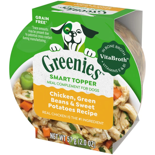 [Greenies][Greenies Smart Topper Wet Mix-In for Dogs, Chicken, Green Beans & Sweet Potatoes Recipe, 2 oz. Tray][Image Center Right (3/4 Angle)]