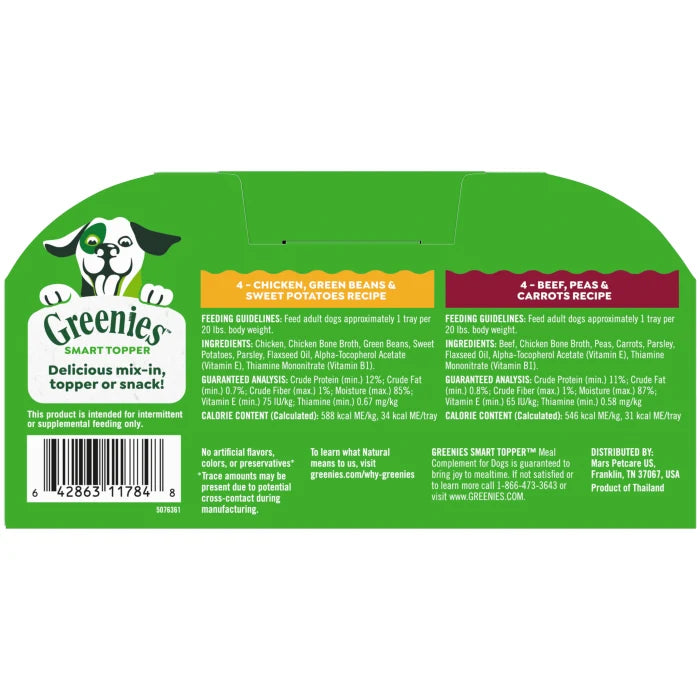 [Greenies][Greenies Smart Topper Wet Mix-In for Dogs, Chicken with Green Beans & Beef Pack, 8 Trays of 2 oz.][Back Image]