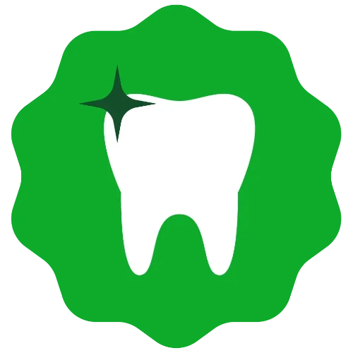 A green icon featuring a white tooth with a star-shaped marking on it, symbolizing dental excellence and shining bright.