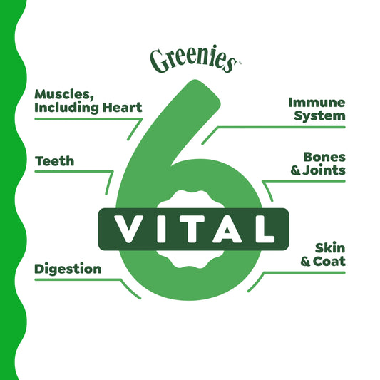 Greenies Vital 6 Support: immune system, bones and joint, skin and coat, teeth, muscles including heart and digestion