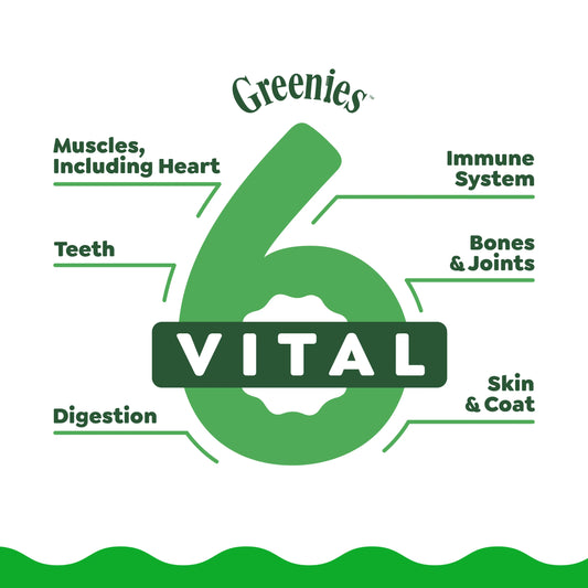 Greenies Vital 6 Support: immune system, bones and joint, skin and coat, teeth, muscles including heart and digestion 