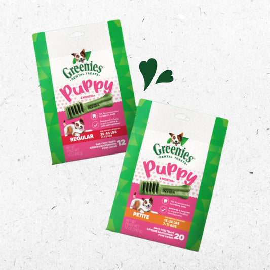 Two packages of greenies puppy dog treats