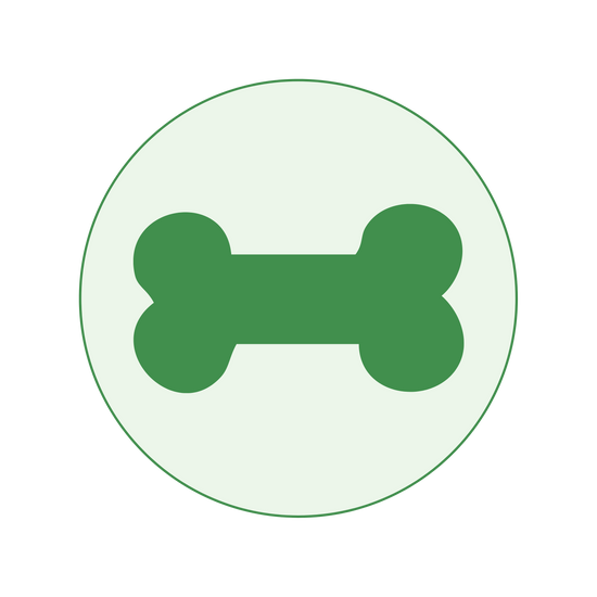 green circle with illustration of a bone inside