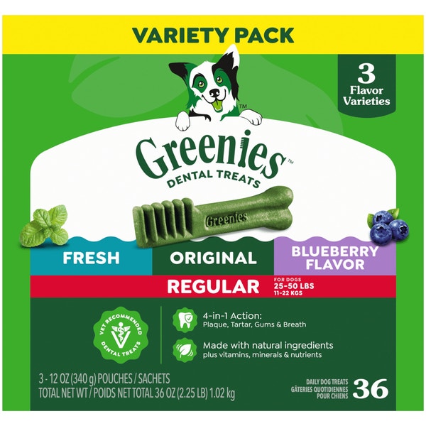 Adult Dental Dog Treats Regular Size Variety Pack Original, Fresh, Blueberry asset 1