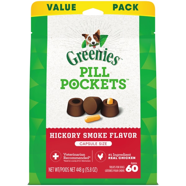 Pill Pockets for Dogs Capsule Size Soft Dog Treats Hickory Smoke asset 1
