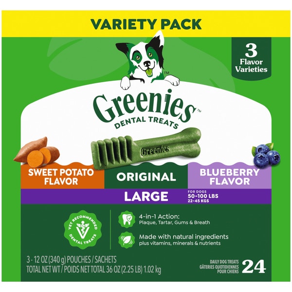 Adult Dental Dog Treats Large Size Variety Pack Original Blueberry Sweet Potato asset 1