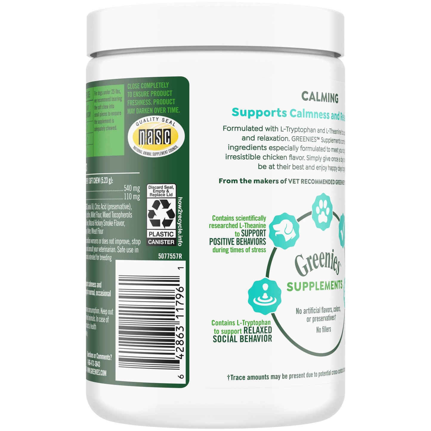 [Greenies][Greenies Calming Supplements, 80 Count][Back Image]