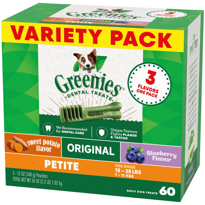 Greenies Natural Dental Care Dog Treats Petite Size, 36 oz. Variety Pa
