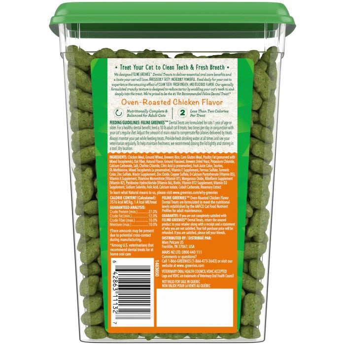 [Greenies][FELINE GREENIES Oven Roasted Chicken Flavored Dental Treats, Value Size][Back Image]