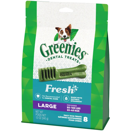 [Greenies][GREENIES Fresh Large Dental Treats, 8 Count][Image Center Right (3/4 Angle)]