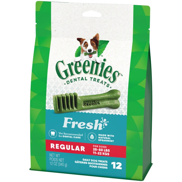 [Greenies][GREENIES Fresh Regular Dental Treats, 12 Count][Image Center Right (3/4 Angle)]