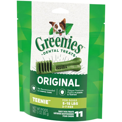 [Greenies][GREENIES Original TEENIE Dental Treats, 11 Count Sample Pack][Image Center Right (3/4 Angle)]