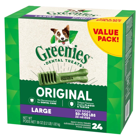 [Greenies][GREENIES Original Large Dental Treats, 24 Count][Image Center Right (3/4 Angle)]