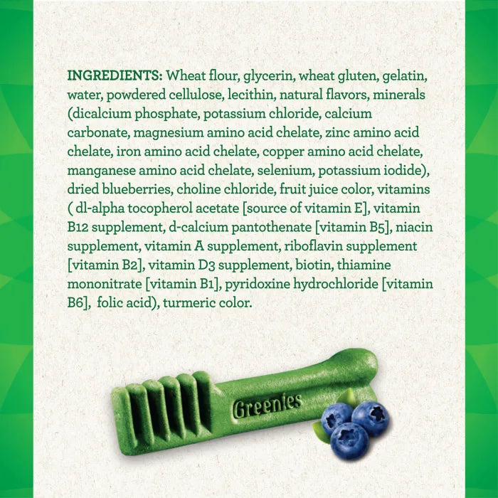 [Greenies][GREENIES Blueberry Large Dental Treats, 8 Count][Ingredients Image]