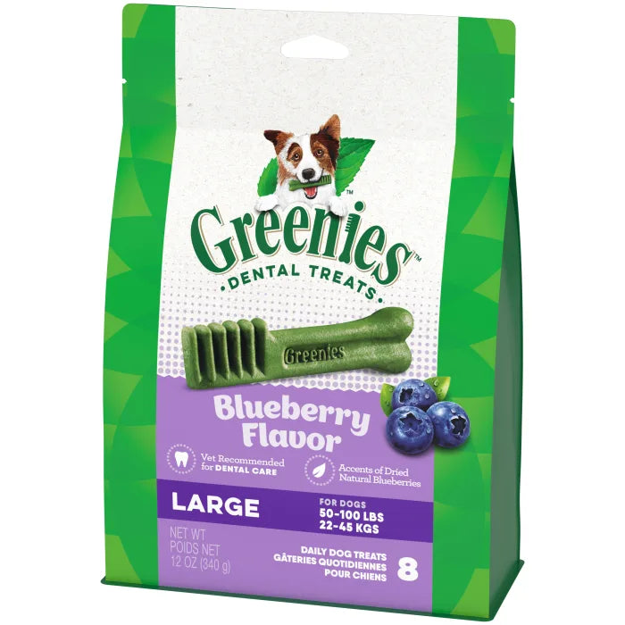 [Greenies][GREENIES Blueberry Large Dental Treats, 8 Count][Image Center Right (3/4 Angle)]