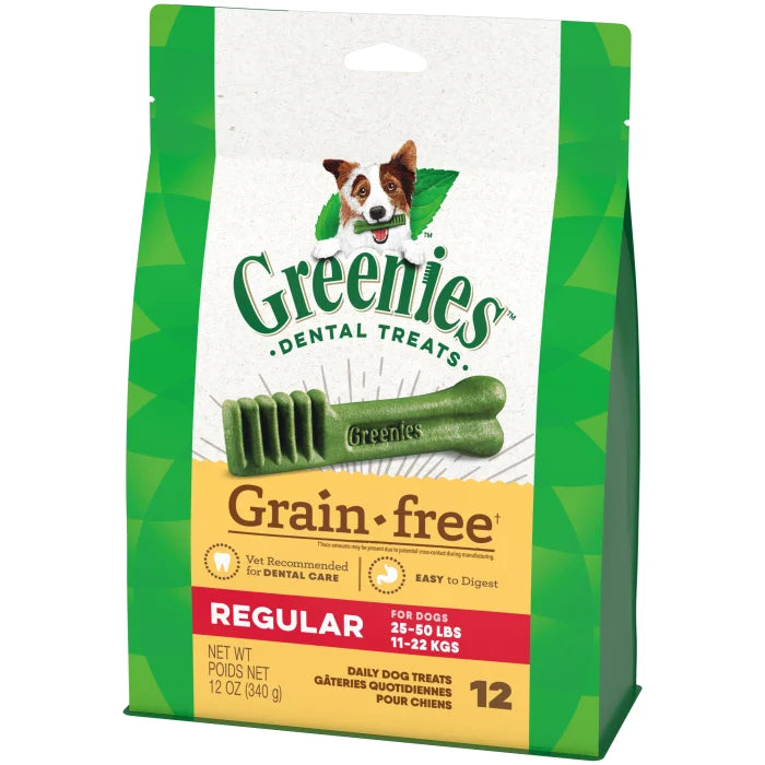 [Greenies][GREENIES Grain Free Regular Dental Treats, 12 Count][Image Center Right (3/4 Angle)]