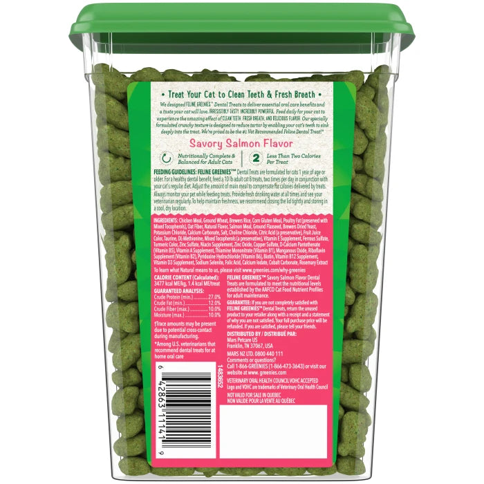 [Greenies][FELINE GREENIES Savory Salmon Flavored Dental Treats, Value Size][Back Image]