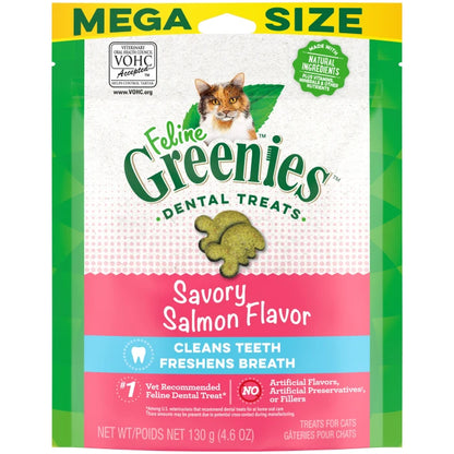 [Greenies][FELINE GREENIES Savory Salmon Flavored Dental Treats, Mega Size][Main Image (Front)]
