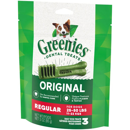 [Greenies][GREENIES Original Regular Dental Treats, 3 Count Sample Pack][Image Center Right (3/4 Angle)]