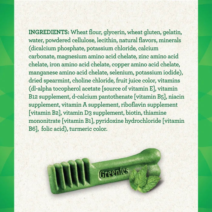 [Greenies][GREENIES Fresh Regular Dental Treats, 12 Count][Ingredients Image]