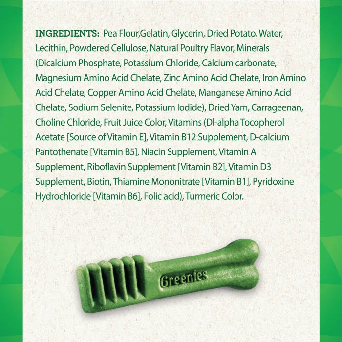 [Greenies][GREENIES Grain Free Petite Dental Treats, 20 Count][Ingredients Image]