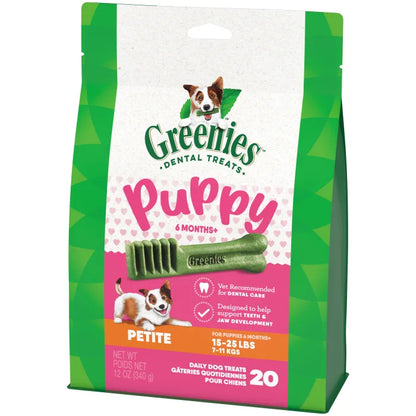 [Greenies][GREENIES Puppy Petite Dental Treats, 20 Count][Image Center Right (3/4 Angle)]