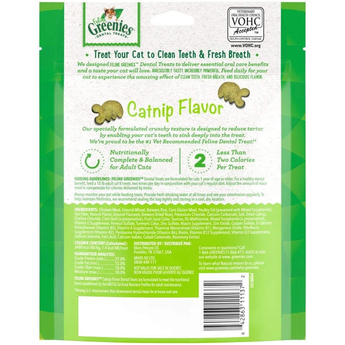 [Greenies][FELINE GREENIES Catnip Flavored Dental Treats, Mega Size][Back Image]