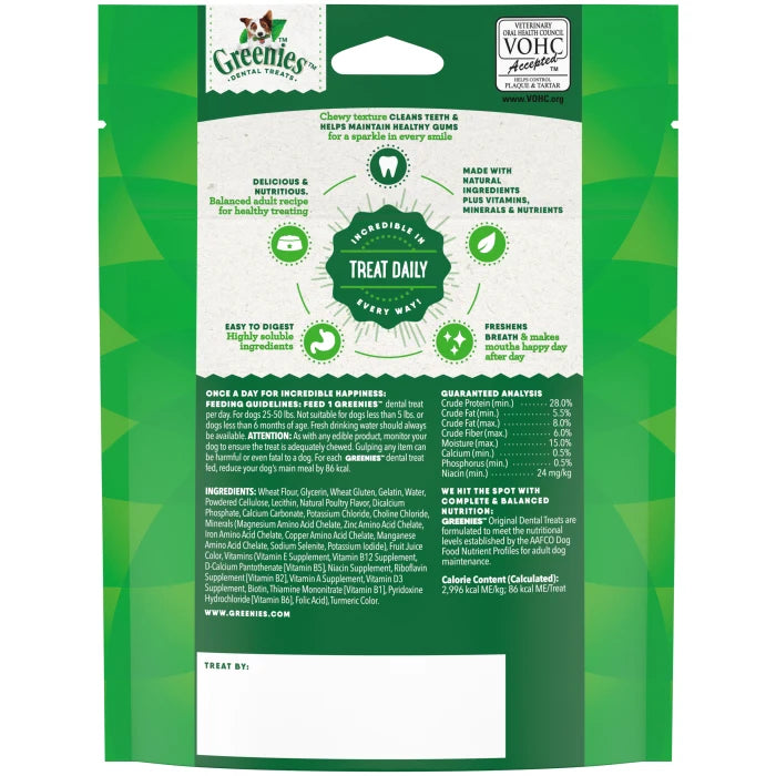 [Greenies][GREENIES Original Regular Dental Treats, 3 Count Sample Pack][Back Image]