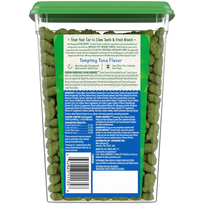 [Greenies][FELINE GREENIES Tempting Tuna Flavored Dental Treats, Value Size][Back Image]