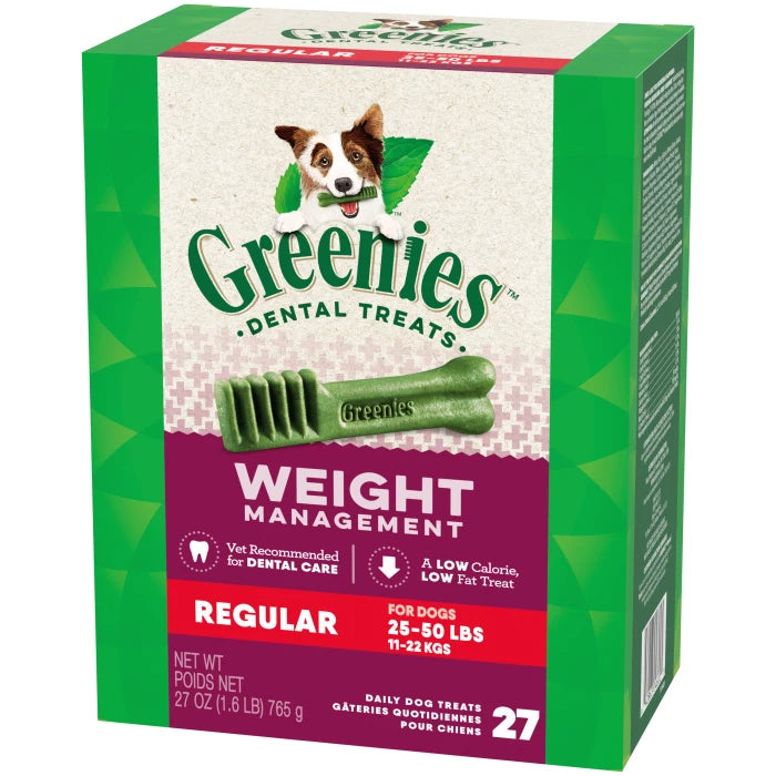 GREENIES Weight Management Regular Natural Dog Dental Care Chews Weight Control Dog Treats 27 oz. Pack 27 Treats