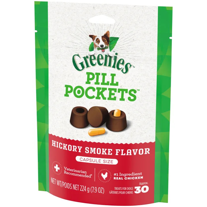 [Greenies][GREENIES Hickory Smoke Flavored Capsule Pill Pockets, 30 Count][Image Center Right (3/4 Angle)]