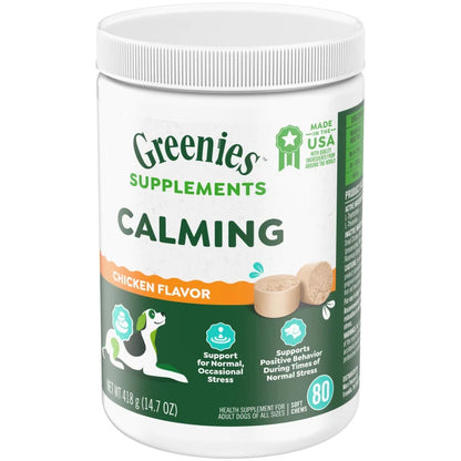 [Greenies][Greenies Calming Supplements, 80 Count][Image Center Right (3/4 Angle)]