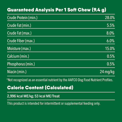 [Greenies][GREENIES Fresh Petite Dental Treats, 20 Count][Nutrition Grid/Guaranteed Analysis Image]