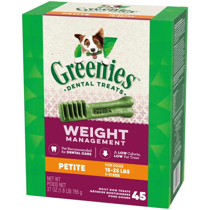 [Greenies][GREENIES Weight Management Petite Dental Treats, 45 Count][Image Center Right (3/4 Angle)]