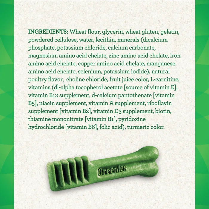 [Greenies][GREENIES Weight Management Regular Dental Treats, 27 Count][Ingredients Image]