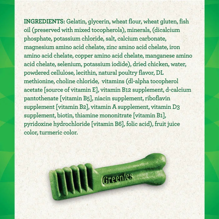 [Greenies][GREENIES Puppy Regular Dental Treats, 12 Count][Ingredients Image]
