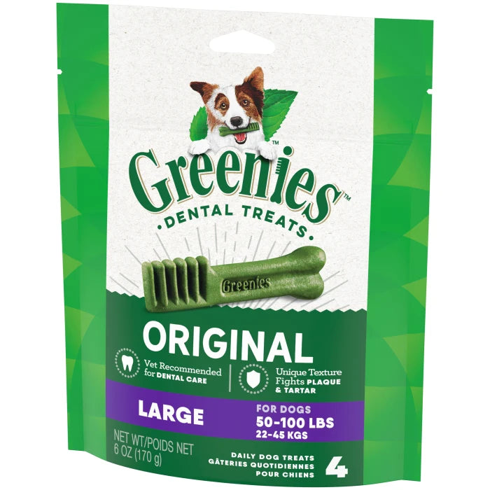 [Greenies][GREENIES Original Large Dental Treats, 4 Count Sample Pack][Image Center Right (3/4 Angle)]