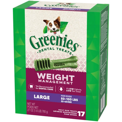 [Greenies][GREENIES Weight Management Large Dental Treats, 17 Count][Image Center Right (3/4 Angle)]