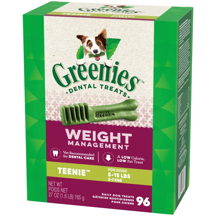 [Greenies][GREENIES Weight Management TEENIE Dental Treats, 96 Count][Image Center Right (3/4 Angle)]