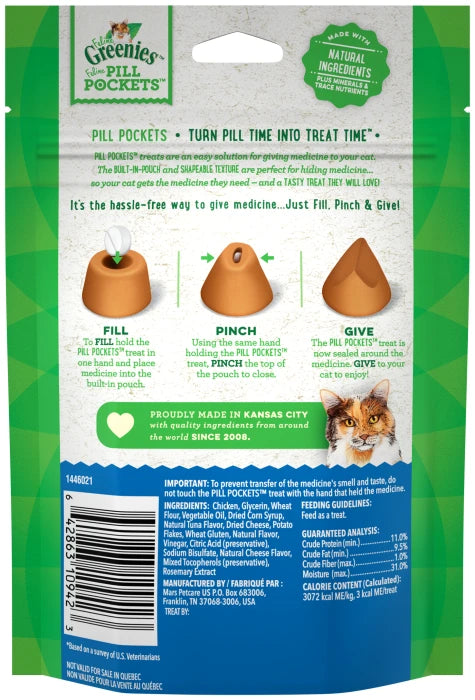 [Greenies][FELINE GREENIES Tuna & Cheese Flavored Pill Pockets, 45 Count][Back Image]