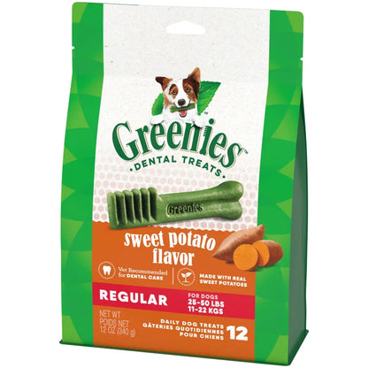 [Greenies][GREENIES Sweet Potato Flavored Regular Dental Treats, 12 Count][Image Center Right (3/4 Angle)]