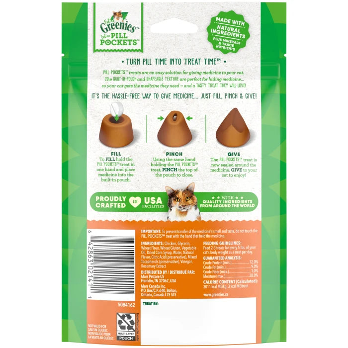 [Greenies][FELINE GREENIES Chicken Flavored Pill Pockets, 45 Count][Back Image]