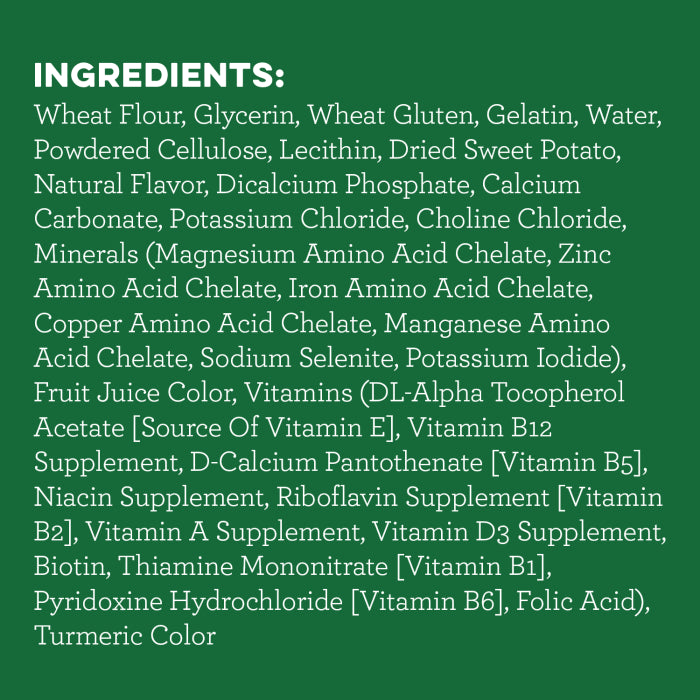 [Greenies][GREENIES Sweet Potato Flavored Regular Dental Treats, 12 Count][Ingredients Image]