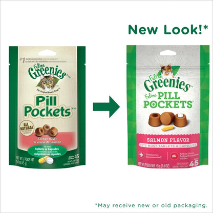 FELINE GREENIES PILL POCKETS for Cats Natural Soft Cat Treats Salmon Flavor 1.6 oz. Pack 45 Treats