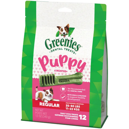 [Greenies][GREENIES Puppy Regular Dental Treats, 12 Count][Image Center Right (3/4 Angle)]