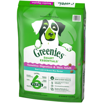 [Greenies][Greenies Smart Essentials Sensitive Digestion & Skin Dry Dog Food Real Lamb & Brown Rice, 15 lb. Bag][Image Center Right (3/4 Angle)]